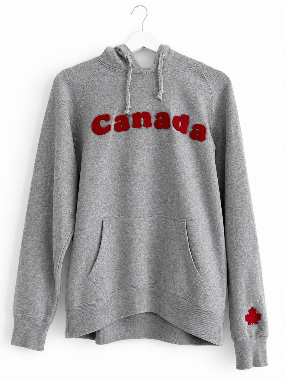 Roots Canada Hoodie Mens Large Grey Red Embroidered Logo Made in Canada